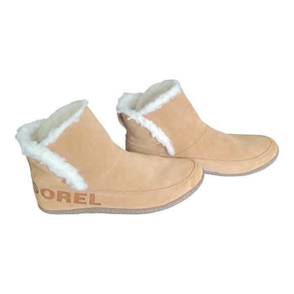 Sorel Nakiska Slipper Bootie Shearling Liner Camel Brown Suede Women's US 8 - Picture 1 of 6
